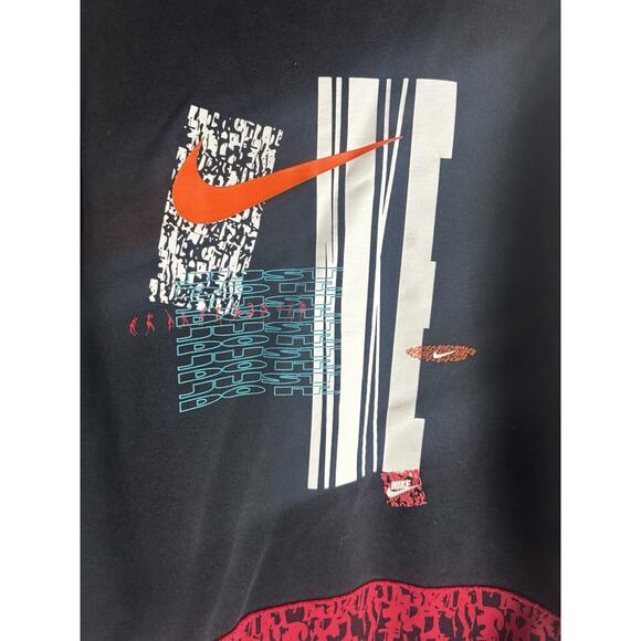 Nike‎ Double Side Graphic Distressed Hoodie Small Patchwork Black Red Turquoise - Picture 6 of 7